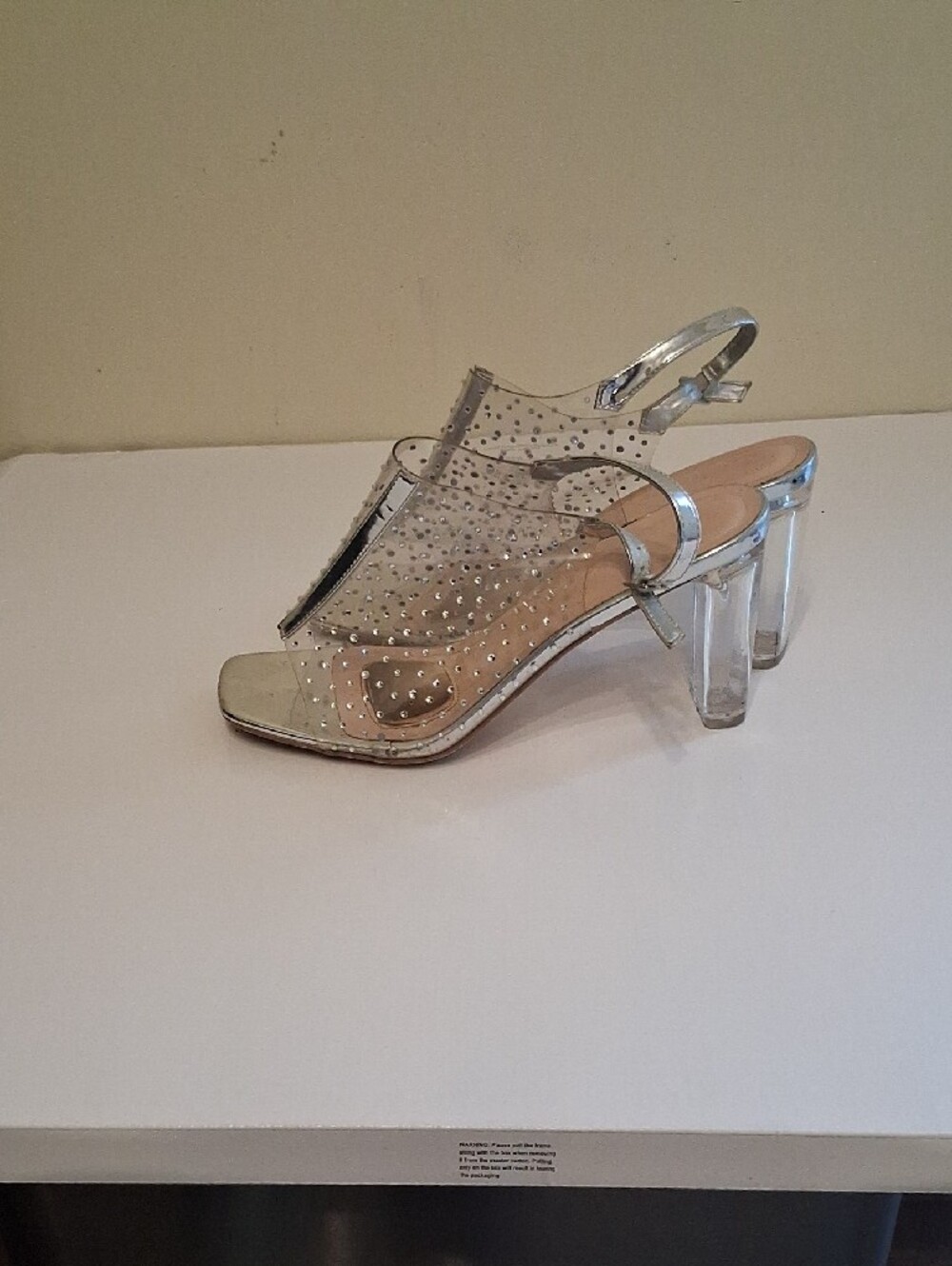 Clear Rhinestone Slingback Heels - Silver - Picture 3 of 4